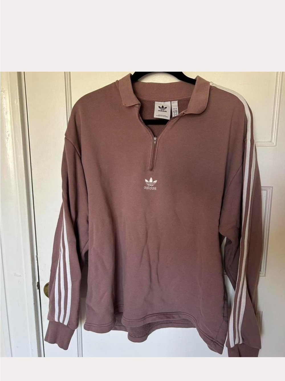 adidas Mauve Quarter-Zip Three-Stripe Pullover